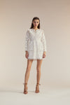 Embroidered Linen Mini Dress in White