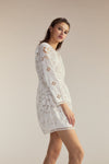 Embroidered Linen Mini Dress in White