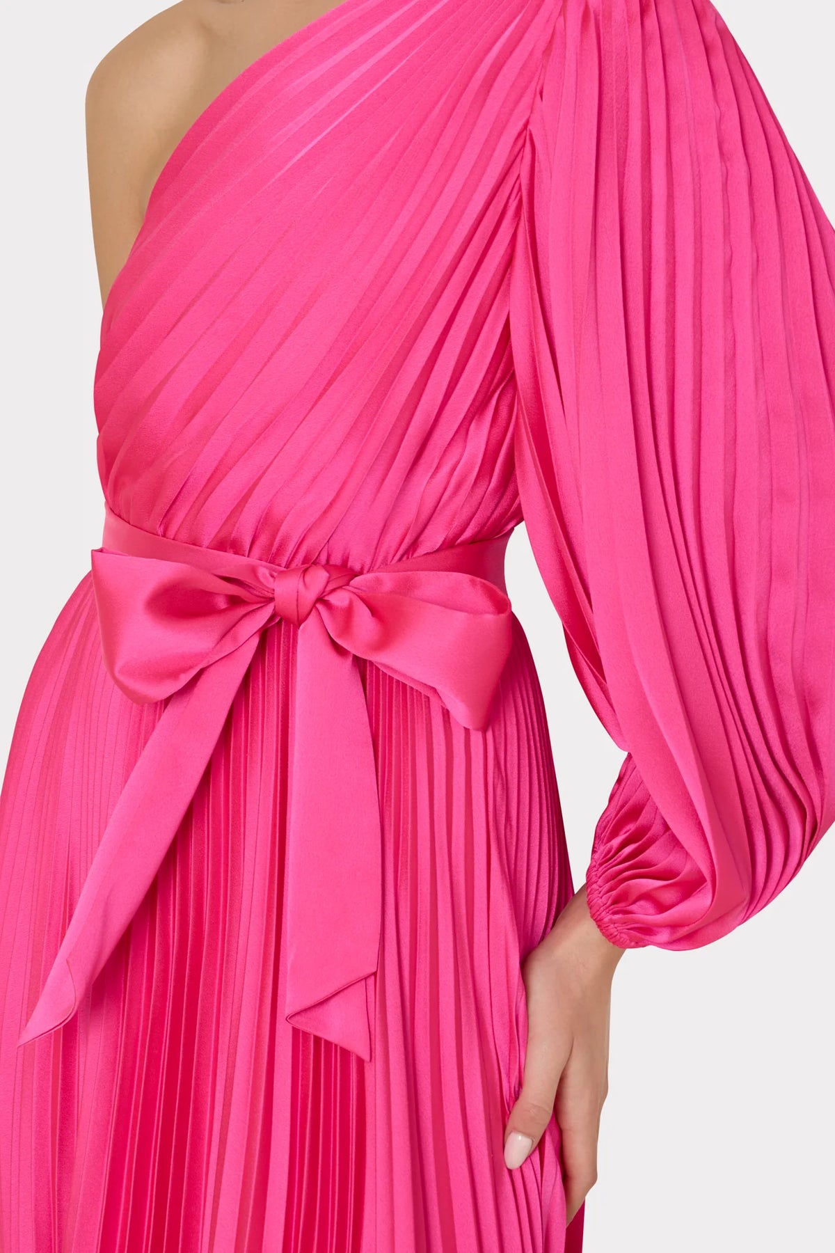 Essi Satin Pleated One Shoulder Dress in Pink