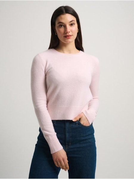 Shrunken Crew Neck Sweater in Pink Sand