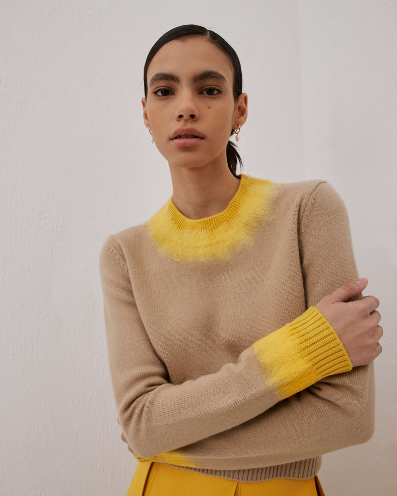 Marlene Two-Tone Pullover With Handmade Needling in Yellow