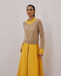 Marlene Two-Tone Pullover With Handmade Needling in Yellow