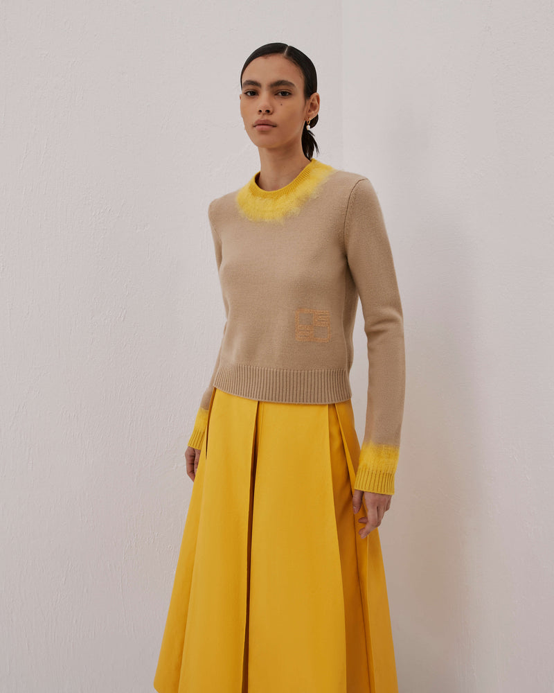 Marlene Two-Tone Pullover With Handmade Needling in Yellow