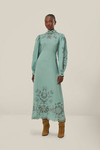 Nature Embroidered Midi Dress in Serene Blue