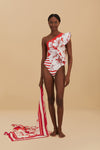 Floral Chains One Shoulder Swimsuit in Red *FINAL SALE*