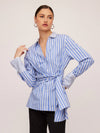 Reese Tie Waist Top in Blue and White Stripe