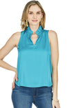 Ruffle Neck Sleeveless Blouse in Teal