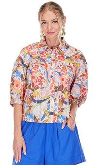 Button Down Blouse in Picasso Floral