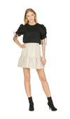 Faux Leather Ruffle Hem Skirt in Bone