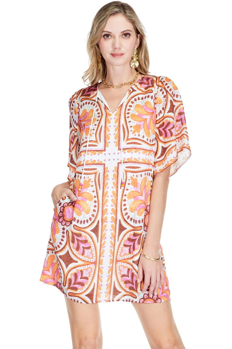 Kimono Tunic Dress in Floral Mandala