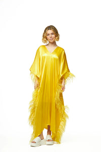 Firenze Feathers Caftan in Yellow