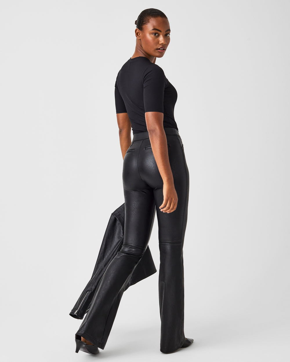 Leather-Like Flare Pant in Black