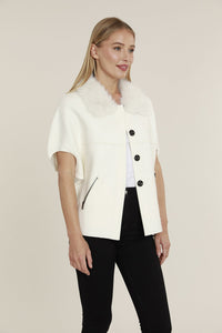 Faux Fur Collar Knit Cardigan in Ivory