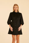 Faux Suede Puff Sleeve Dress in Black