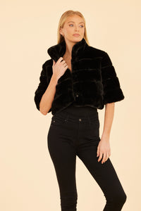 Faux Fur Paneled Cropped Jacket in Black