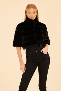 Faux Fur Paneled Cropped Jacket in Black