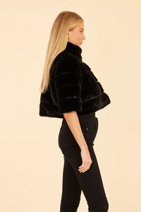 Faux Fur Paneled Cropped Jacket in Black