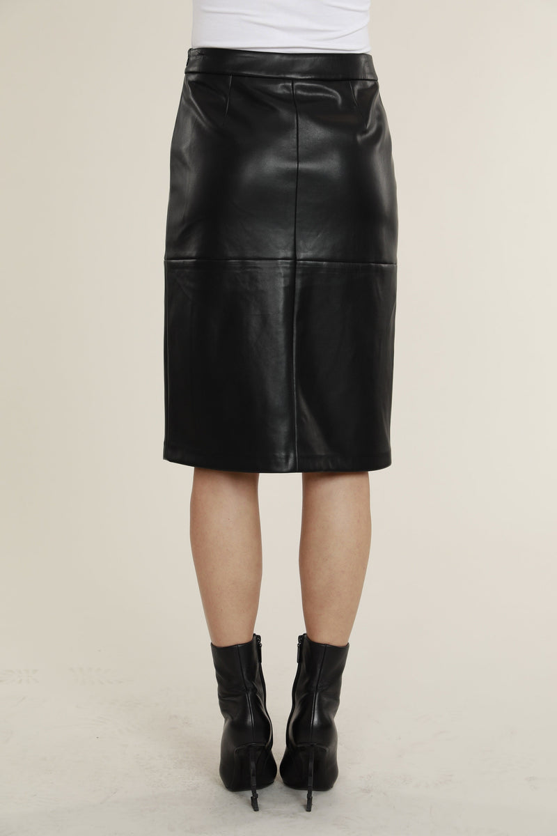 Vegan Leather Pencil Skirt with Slit in Black