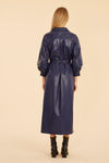 Vegan Leather Puff Sleeve Maxi Dress in Navy