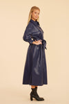 Vegan Leather Puff Sleeve Maxi Dress in Navy