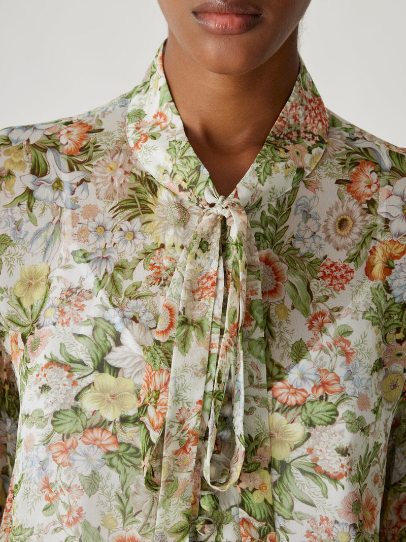 All Over Floral On Viscose Chiffon Tie Front Blouse in Floral Multi