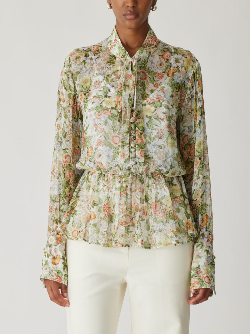 All Over Floral On Viscose Chiffon Tie Front Blouse in Floral Multi