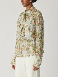 All Over Floral On Viscose Chiffon Tie Front Blouse in Floral Multi