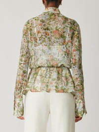 All Over Floral On Viscose Chiffon Tie Front Blouse in Floral Multi