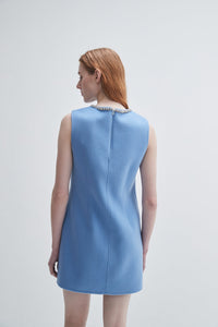 Cashmere Crystal Trim Dress in Blue