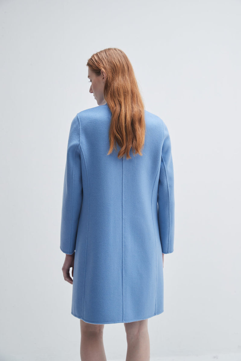 Crystal Button Lady Coat in Blue