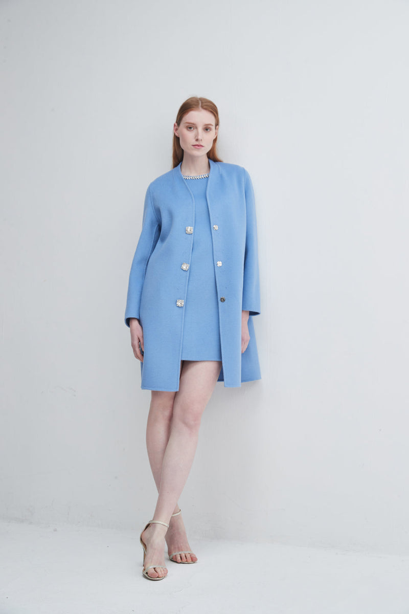 Cashmere Crystal Trim Dress in Blue