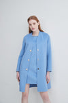 Crystal Button Lady Coat in Blue