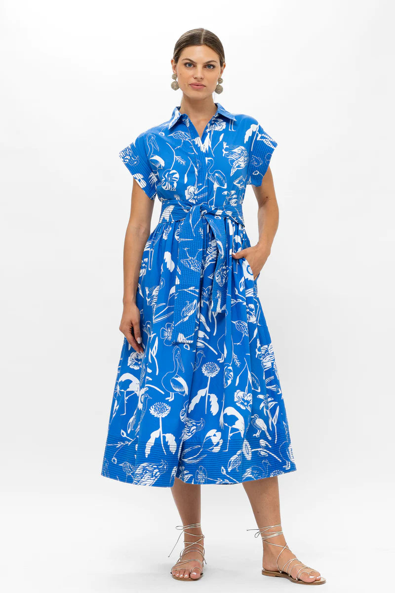 Hayden Butterfly Jacquard Dress in Blue Multi