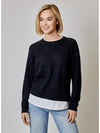 Long Sleeve Crew Neck Twofer Sweater in Black