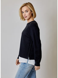 Long Sleeve Crew Neck Twofer Sweater in Black