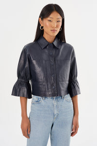 Carolina Ruffle Sleeve Jacket in Navy