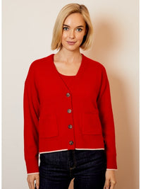 V-Neck Cardigan in Postbox Combo