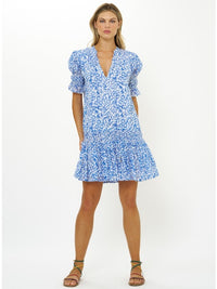 Smocked Dropped Mini Dress in Cypress Blue