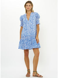 Smocked Dropped Mini Dress in Cypress Blue