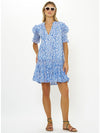 Smocked Dropped Mini Dress in Cypress Blue