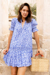 Smocked Dropped Mini Dress in Cypress Blue