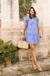 Smocked Dropped Mini Dress in Cypress Blue