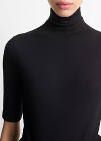 Elbow Sleeve Turtleneck Top in Black