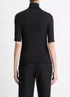 Elbow Sleeve Turtleneck Top in Black