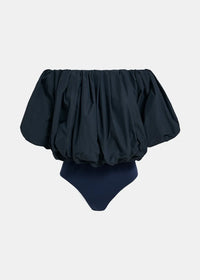 Frenchie Gathered Bodysuit in Navy