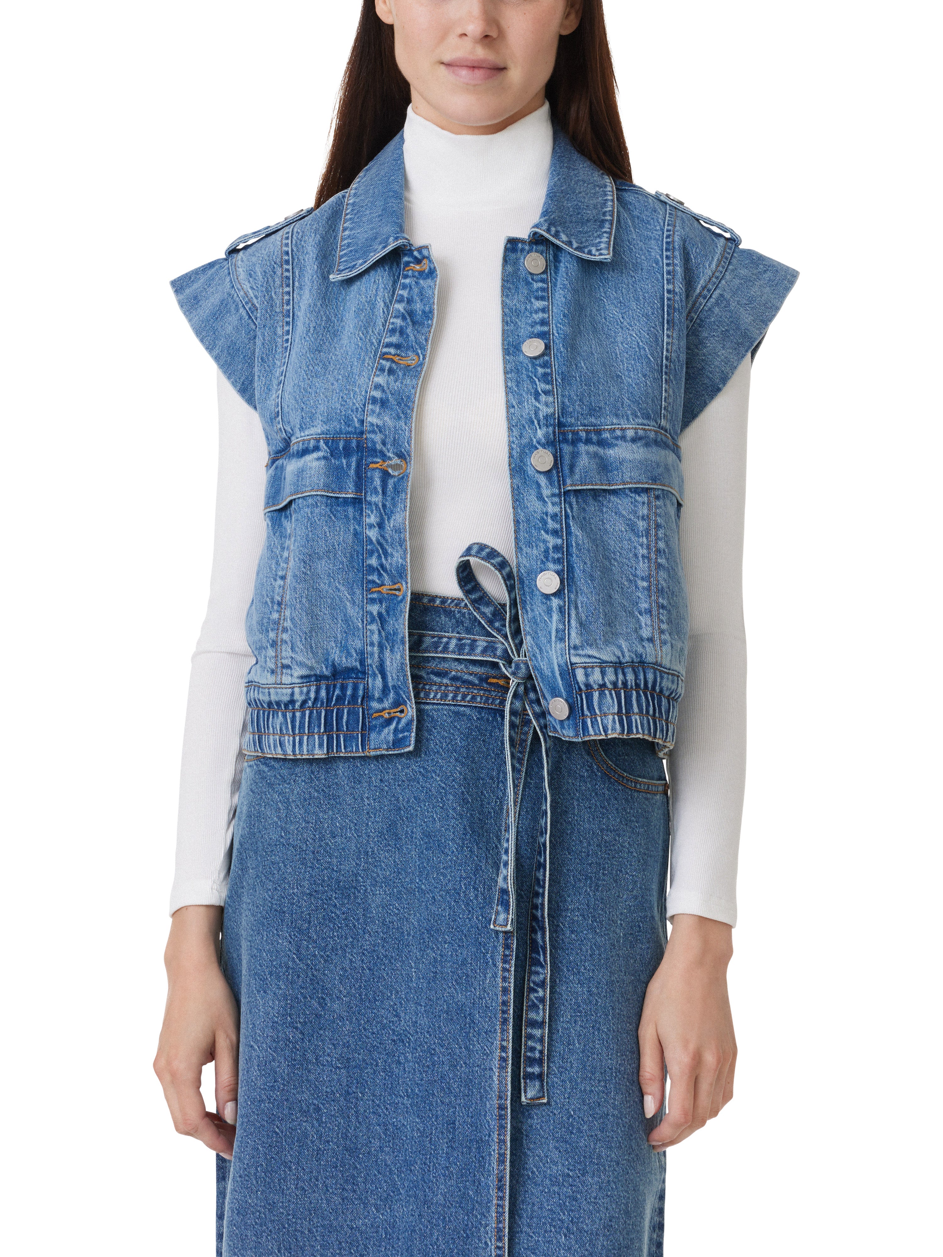 Denim Utility Vest in Ocean