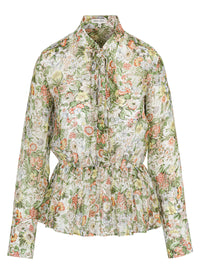 All Over Floral On Viscose Chiffon Tie Front Blouse in Floral Multi