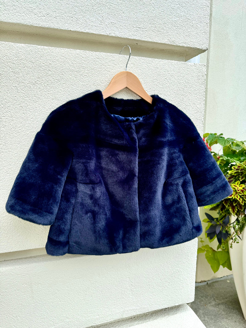 Collarless Faux Mink Bolero in Navy