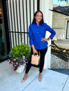 Zoey 3/4 Length Ruched Sleeve Top in Cobalt Blue