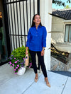 Zoey 3/4 Length Ruched Sleeve Top in Cobalt Blue